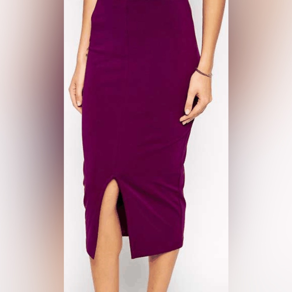 ASOS Petite Midi Pencil Skirt With Front Split Rich Burgundy Size 4P